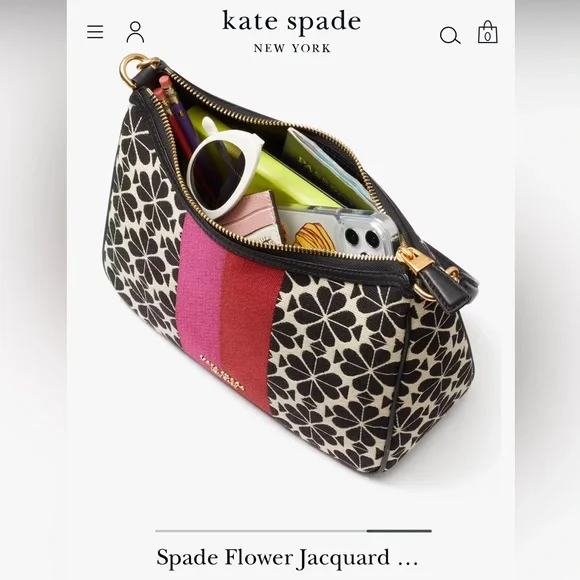 Kate Spade ♠️ Flower Jacquard Stripe Sam Small Convertible Shoulder Bag - Picture 10 of 11